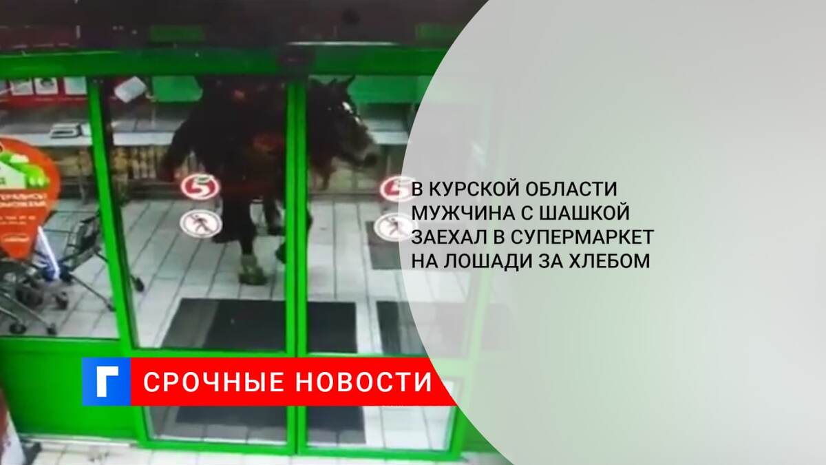 В Курской области мужчина с шашкой заехал в супермаркет на лошади за хлебом