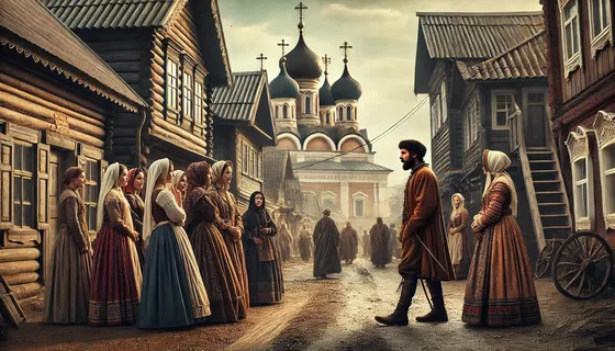 Арт изображение мужчины и русских женщин
