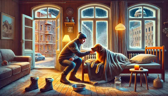 Владелец ухаживает за питомцем