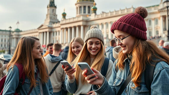 Студенты с телефонами
