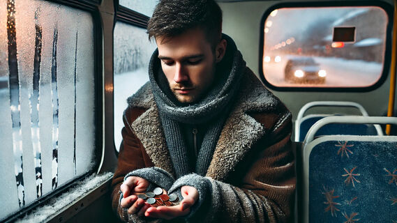 Мужчина едет в автобусе
