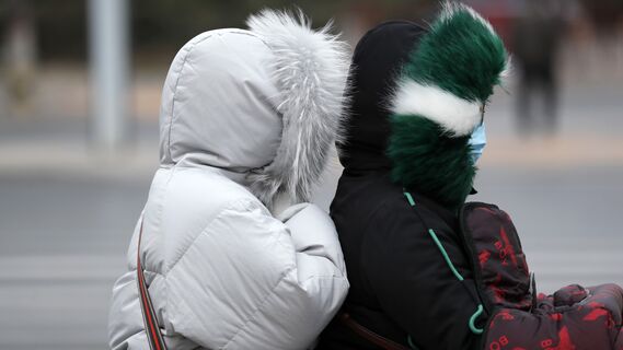 Девушки укутались в пуховики