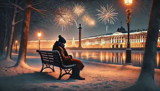 Одинокий человек на лавке в Петербурге, изображение типовое