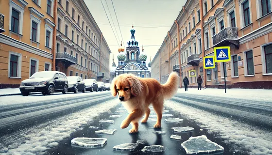 Собака зимой