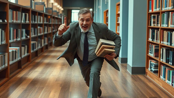 Мужчина убегает с книгами