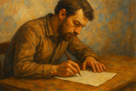 человек пишет арт