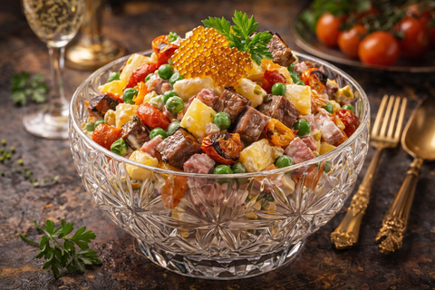 «Оливье», версия дорого-богато: без пресной колбасы и картошки получается салат богов