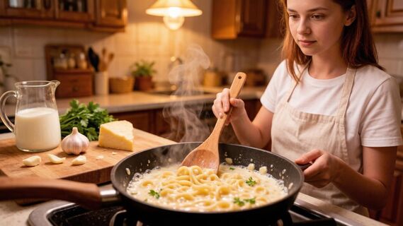 Макароны томатным соусом больше не заливаю: смешиваю сливки, чеснок, базилик - вкус бесподобный