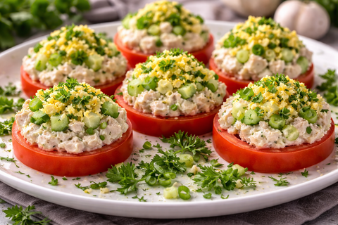 Аппетитная закуска из тунца на помидорах: это блюдо спасёт стол всего за 10 минут до визита гостей