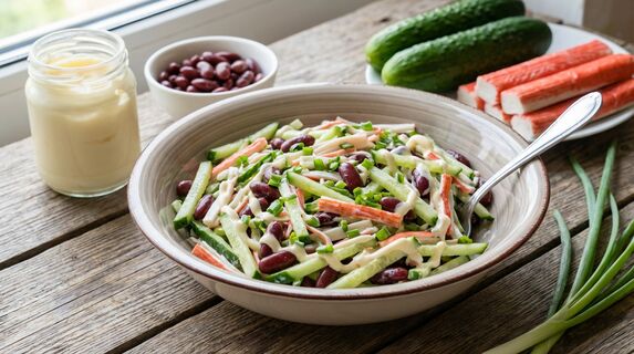 Трачу всего 5 минут на нарезку и получаю этот простой салат: выручает, когда нет времени на готовку