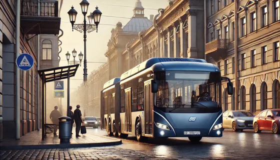 автобус едет по Петербургу