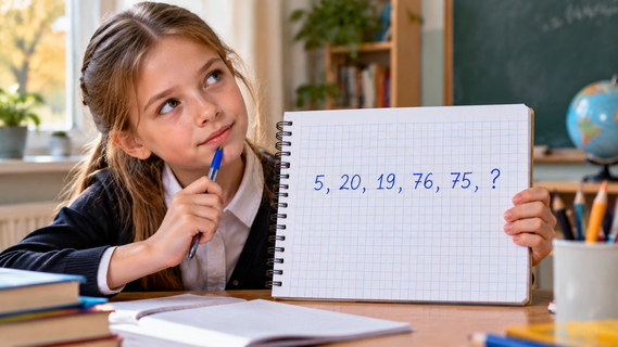 Числовая головоломка: продолжите ряд 5, 20, 19, 76, 75, ?