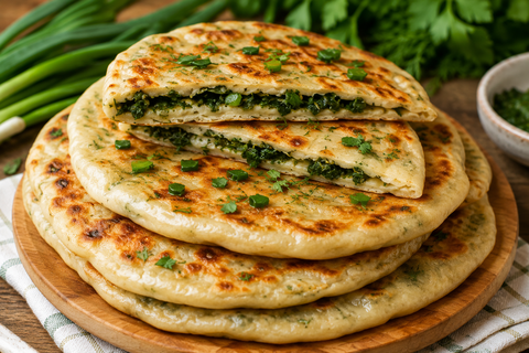 Кипяток, масло, зелень — и через 10 минут получаю гору лепёшек: вкуснее чебуреков, проще хачапури