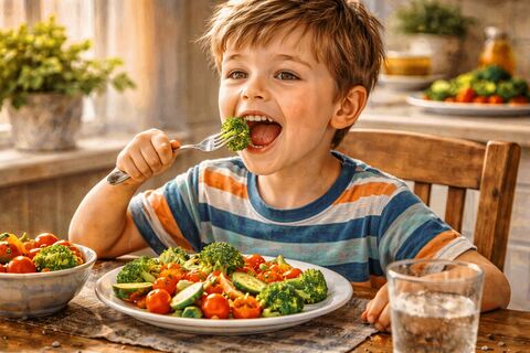 ребенок ест овощи