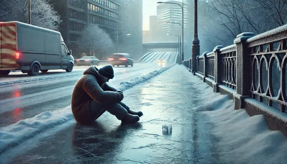 Человек упал на льду