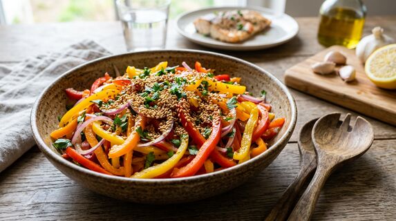 Эта закуска из перцев приятно удивила: яркий вкус с кунжутом и соевым соусом