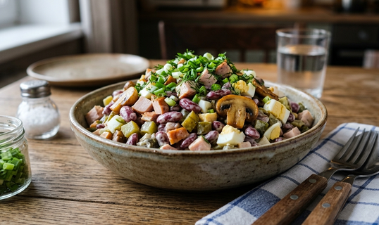 Не салат, а настоящее сытное объедение: копчёная курица и фасоль творят чудеса