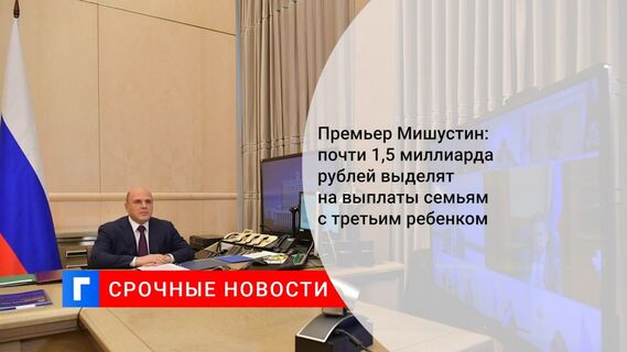 Премьер Мишустин: почти 1,5 миллиарда рублей выделят на выплаты семьям с третьим ребенком