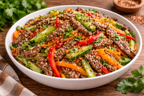 Пикантная вкуснятина: корейский салат с овощами и мясом, который сметают со стола первым