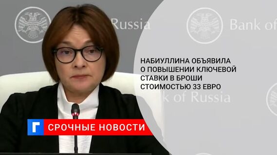 Набиуллина объявила о повышении ключевой ставки в броши стоимостью 33 евро Набиуллина объявила о повышении ключевой ставки в броши стоимостью 33 евро