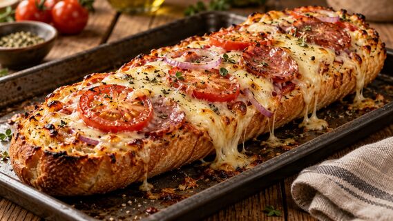 Когда хочется пиццы, разрезаю обычный батон: 15 минут - и сочная вкуснятина на столе