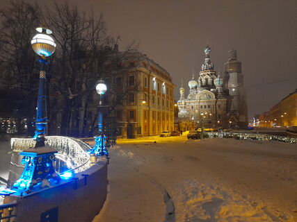 Храм, Спас-на-крови, зима, снег, фонарь