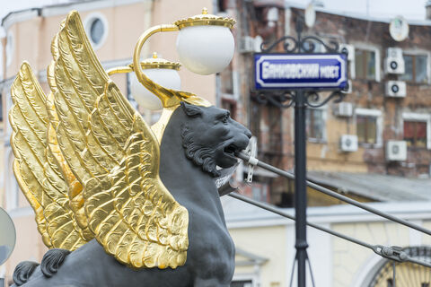 мост, львы, скульптуры, крылья