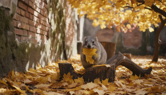 Осень на зубок: даман Сеня в Ленинградском зоопарке хрустит кленовыми листьями