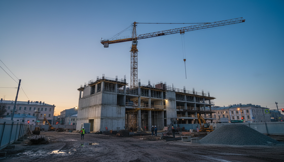 Над будущим вестибюлем «Фрунзенской» вырос железный исполин: на стройплощадке появился подъемный кран