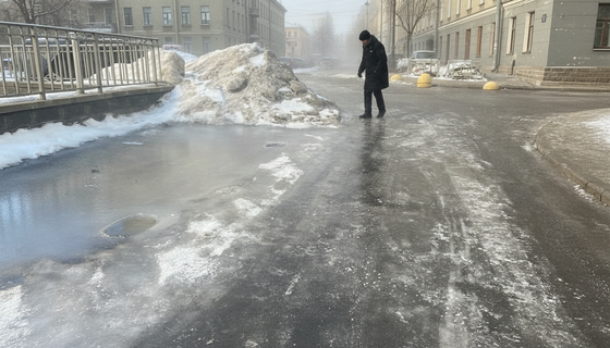 Понедельник поставит ледяную подножку: петербуржцев встретят скользкие дороги и ветер