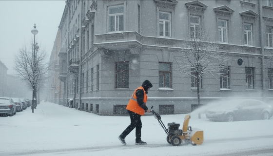 Снегопад выгнал петербургских дворников к метро: чистят у самых входов