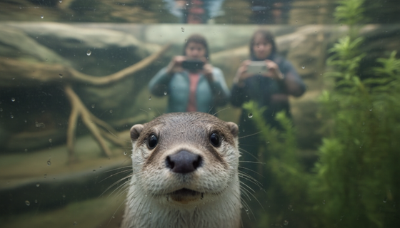 Секунда нежности: выдра из ЛенЗоо дотронулась до петербуржцев мокрым носом