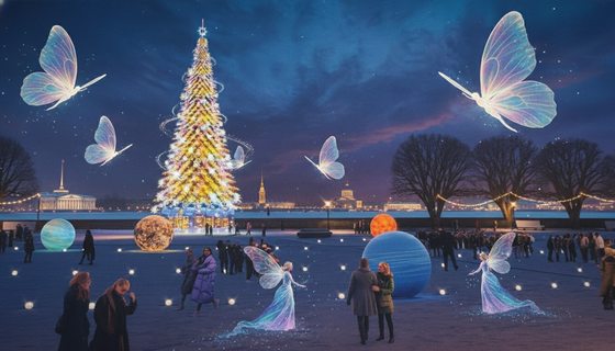 Петербург сменит гранит на радугу: к Новому году на город налетят мегабабочки и феи, а ёлки засияют всеми цветами