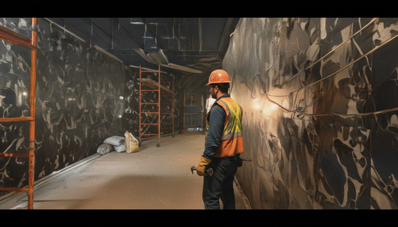 Между коричневой и красной ветками метро — шпатели вместо толпы: в переходе идёт отделка