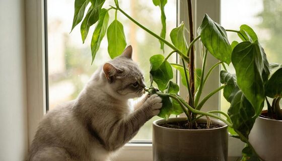 Вот почему ваш кот грызёт домашние растения: это тревожный сигнал