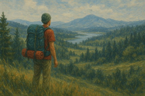 турист в горах