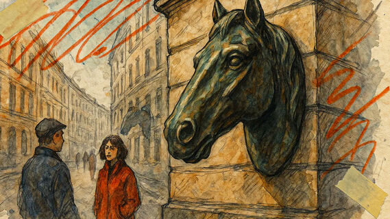 Две чугунные головы лошадей