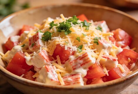 Салат с крабовыми палочками и помидорами: готовится всего за 10 минут - без утомительной варки ингредиентов