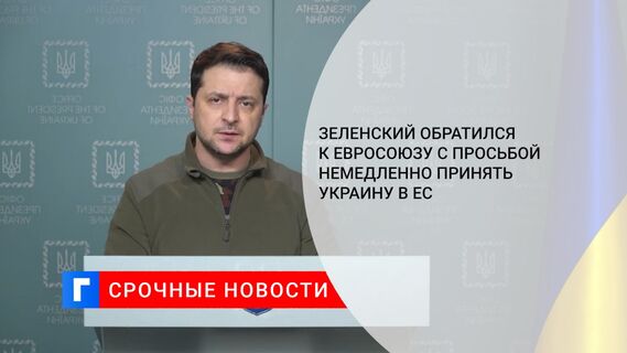 Зеленский обратился к Евросоюзу с просьбой немедленно принять Украину в ЕС
