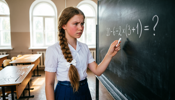 Проверьте свои математические навыки: решите пример 20 − 6 ÷ 2 × (3 + 1)
