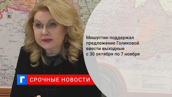 Мишустин поддержал предложение Голиковой ввести выходные с 30 октября по 7 ноября