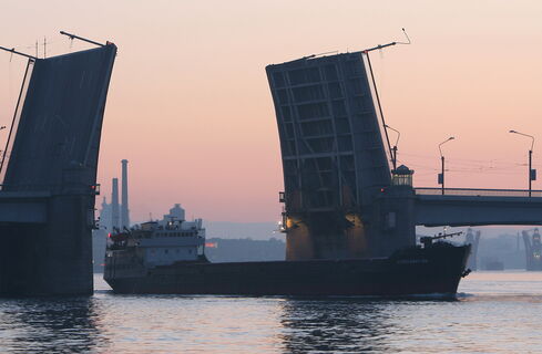 мост, корабль, река