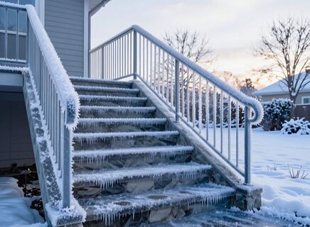 3 полоски на ступени – и проблема скользкой лестницы решена: потеря равновесия не страшна даже в сильный гололед