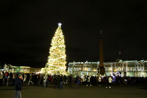 Дворцовая площадь вспыхнула огнями: Дед Мороз торжественно зажёг ёлку