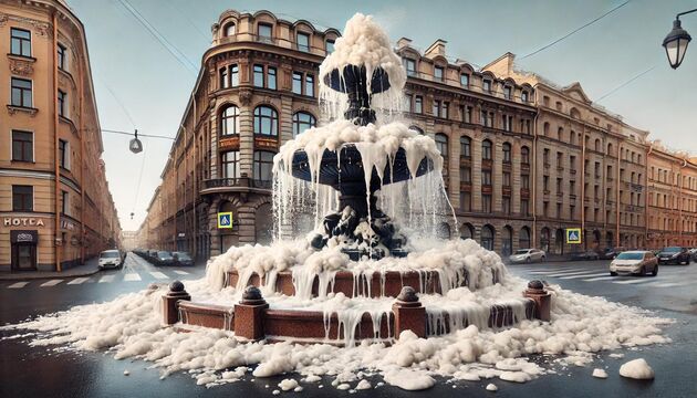 Пены — выше крыши: в Петербурге неизвестные залили фонтан моющим средством (видео)