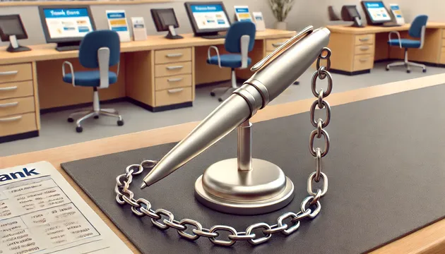 Почему шариковые ручки в банках Петербурга привязывают к столу: оказывается, не только из-за воровства