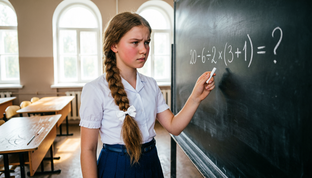 Проверьте свои математические навыки: решите пример 20 − 6 ÷ 2 × (3 + 1)