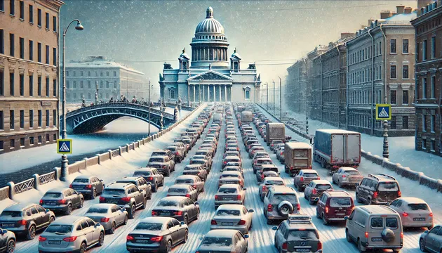 Пробки в 10 баллов повторятся 26 декабря: почему дороги Петербурга встали накануне Нового года