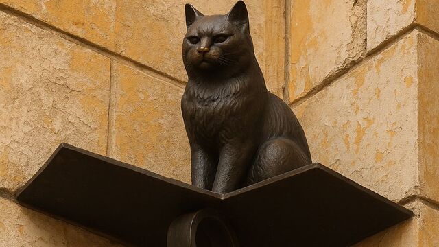 Это вам не Чижик-Пыжик: к памятнику коту Елисею туристам приходится залазить на стены, и вот зачем