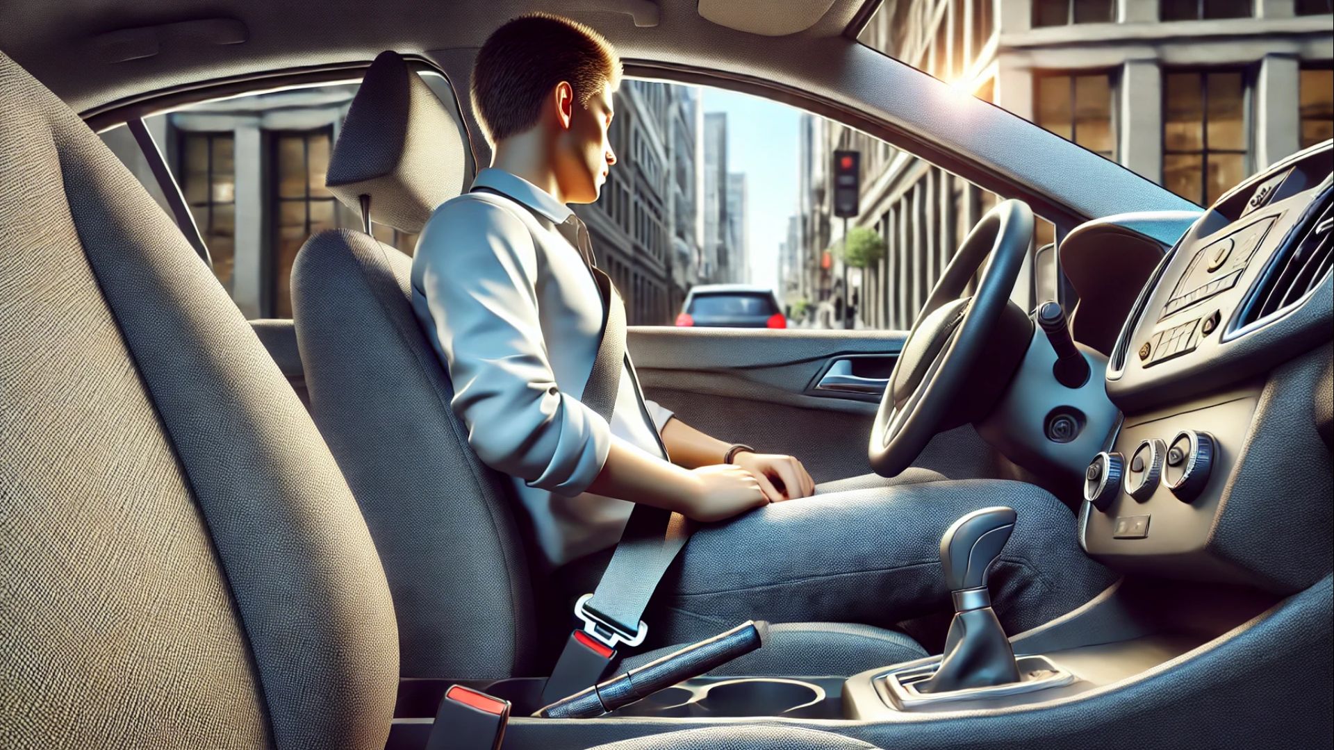 Девушка пристегивает ремень безопасности